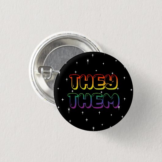 Rainbow Galaxy They /Them Pronouns Button (Vorne & Hinten)