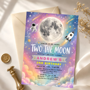 Rainbow Galaxy Zwei Zum Mond 2. Geburtstagseinladu Einladung
