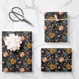 Rainbow Garden auf Schwarz Geschenkpapier Set