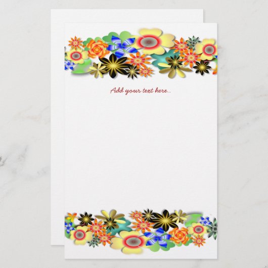 Rainbow Garden Fantacy Floral Briefpapier (Vorne/Hinten)