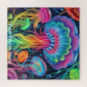 Rainbow Garden Neon Psychedelic Wildlife Nature Puzzle (Horizontal)