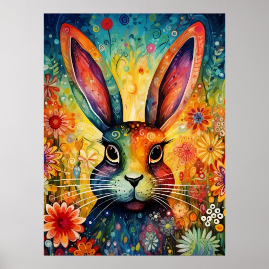 Rainbow Garden Rabbit Bunny Poster (Vorne)
