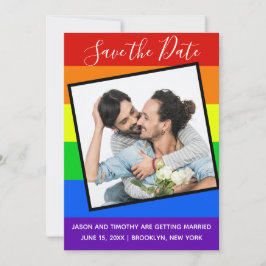 Rainbow Gay Pride Couple Foto Bold Custom Save The Date