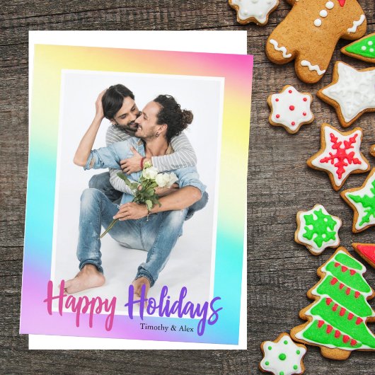 Rainbow Gay Pride Couple Foto Chic Happy Holidays Postkarte