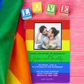 Rainbow Gay Pride Couple Foto Striping Wedding Einladung