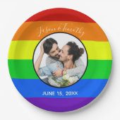 Rainbow Gay Pride Custom Couple Foto Bold Wedding Pappteller (Vorderseite)