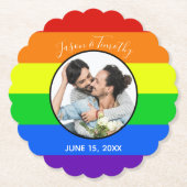 Rainbow Gay Pride Custom Couple Foto Bold Wedding Untersetzer (Vorderseite)