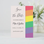 Rainbow Gay Pride Einfach Elegant Minimalistisches Save The Date (Stehend Vorderseite)