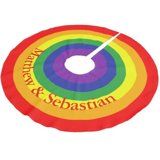 Rainbow Gay Pride Farbenfroh Personalisiert Polyester Weihnachtsbaumdecke (Schrägansicht)