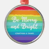 Rainbow Gay Pride Merry & Bright Custom Christmas Ornament Aus Metall (Vorne)