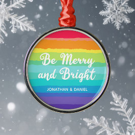Rainbow Gay Pride Merry & Bright Custom Christmas Ornament Aus Metall