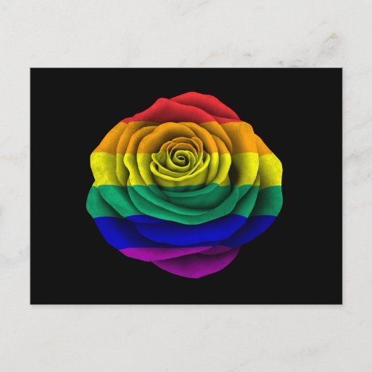 Rainbow Gay Pride Rose Flag on Black Postkarte (Vorderseite)