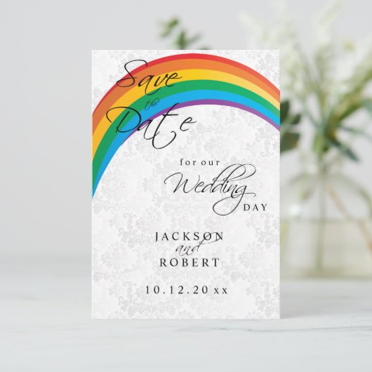 Rainbow Gay Save the Date (Stehend Vorderseite)