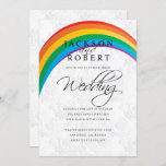 Rainbow Gay Wedding Einladung<br><div class="desc">Einladung zur Hochzeit. Rainbow Gay Wedding. Ein beliebtes Hochzeitsthema mit einem bunten Regenbogen auf einem weichen weißen Damast verblassten Textur Hintergrund. Ideal für Hochzeiten, Veranstaltungen, besondere Anlass, Brautpartys, Bachelorette, Bachelor-Partys, etc... ✔ Hinweis: Nicht alle Vorlagenbereiche müssen geändert werden. 📌 Wenn Sie weitere Anpassungen benötigen, klicken Sie bitte auf den Button...</div>