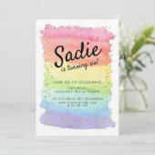 RAINBOW GEBURTSTAG, JEDES ALTER, MÄDCHEN PARTY EINLADUNG (Stehend Vorderseite)