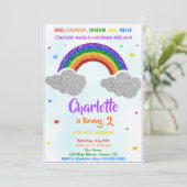 Rainbow-Geburtstagseinladung Glitzer Regenbogen ei Einladung (Stehend Vorderseite)