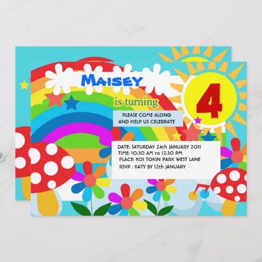 Rainbow-Geburtstagsfeier Einladung (Vorne/Hinten)