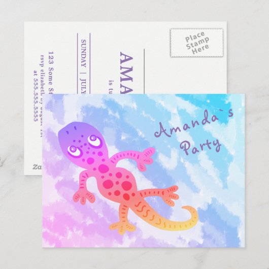 Rainbow Gecko Geburtstagsparty Einladung (Vorne/Hinten)