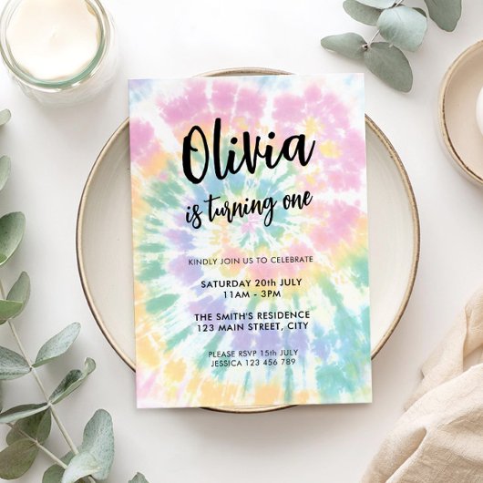 Rainbow Gefärbte Krawatte 1. Geburtstag Einladung