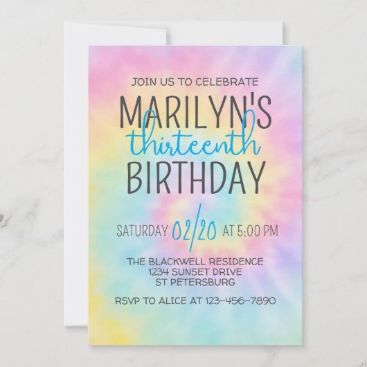 Rainbow Gefärbte Krawatte Geburtstag Einladung (Vorderseite)