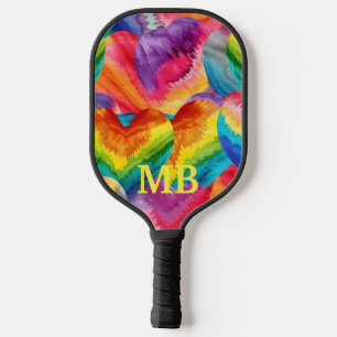 Rainbow Gefärbte Krawatte Hearts Monogramm Pickleball Schläger