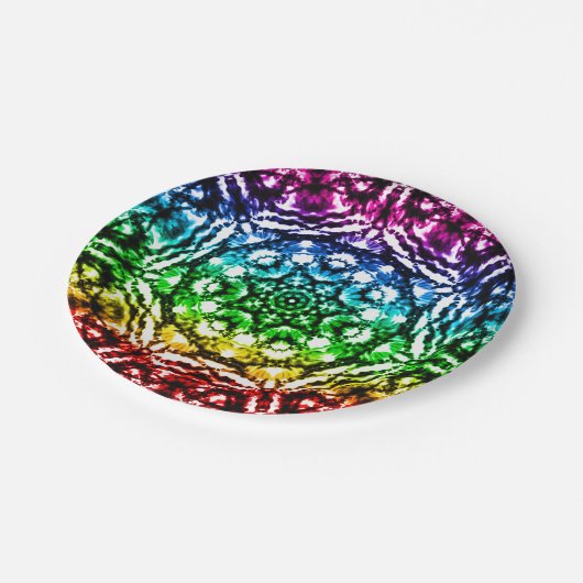 Rainbow Gefärbte Krawatte Mandala Starparty Pappteller (Schrägansicht)