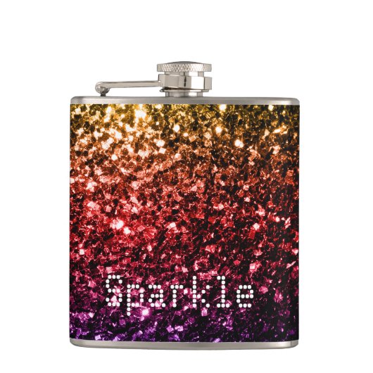 Rainbow-gelbe rote lila Glitzern Persönlich Flachmann (Vorderseite)