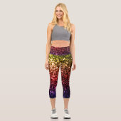 Rainbow-gelbe rote lila Imitate Glitzer Glitzern Capri Leggings (Vorderseite)