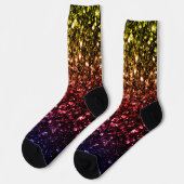 Rainbow-gelbe rote lila Imitate Glitzer Glitzern Socken (Linkes Detail)