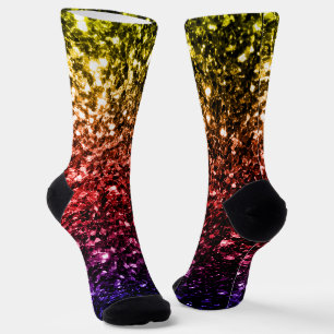 Rainbow-gelbe rote lila Imitate Glitzer Glitzern Socken