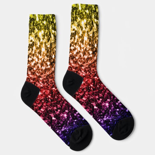 Rainbow-gelbe rote lila Imitate Glitzer Glitzern Socken (Rechts)