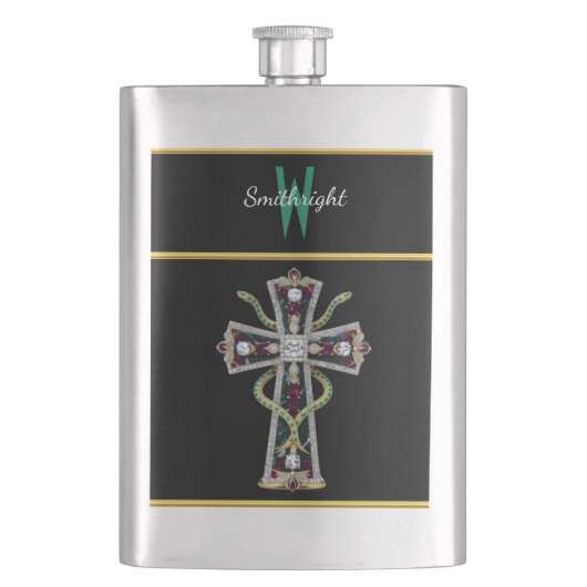 Rainbow Gemstone Cross Brooch Flachmann (Vorderseite)