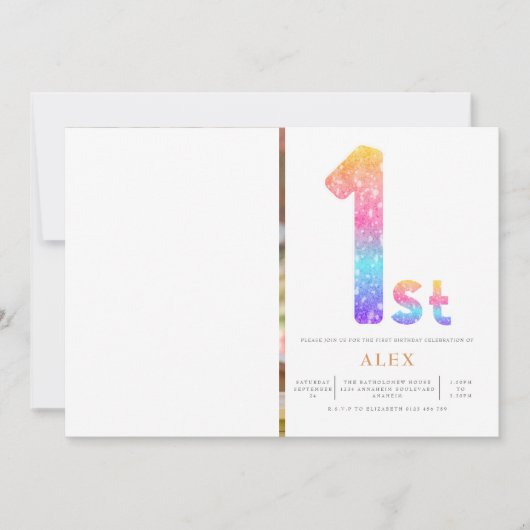 Rainbow Gender Neutral 1. Geburtstag Foto Einladung (Vorderseite)