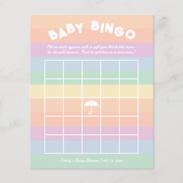 Rainbow Gender Neutral Baby Shower Bingo Game (Vorderseite)