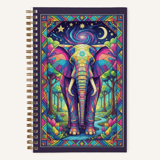 Rainbow Geometric Elephant Cosmic Forest Journal Notizblock (Vorderseite)