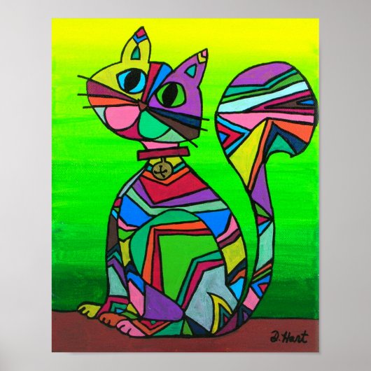 Rainbow GeometriCat Geometrisches Muster Cat Art Poster (Vorne)