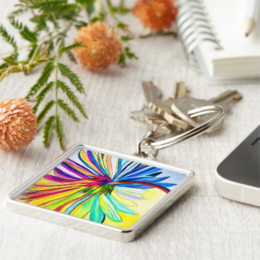 Rainbow gerbera farbenfrohe Blume Schlüsselanhänger (Seite)