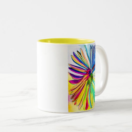 Rainbow gerbera farbenfrohe Blume Zweifarbige Tasse (VorderseiteRechts)