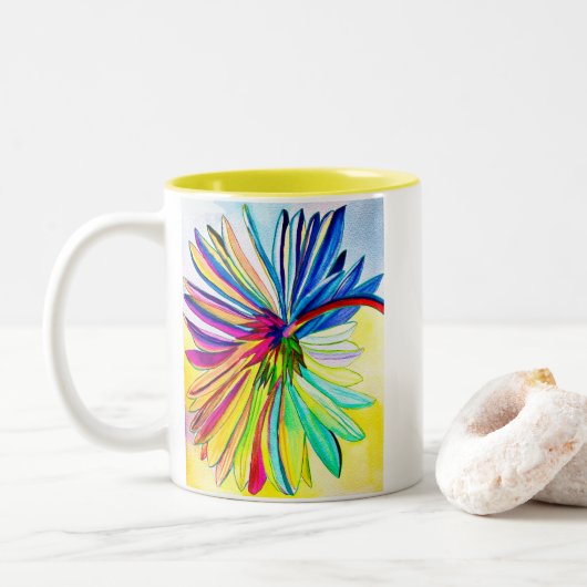 Rainbow gerbera farbenfrohe Blume Zweifarbige Tasse (Mit Donut)