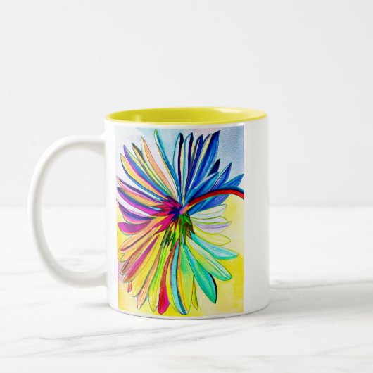Rainbow gerbera farbenfrohe Blume Zweifarbige Tasse (Links)