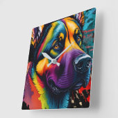 Rainbow German Shepherd Watercolor Quadratische Wanduhr (Winkel)