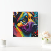 Rainbow German Shepherd Watercolor Quadratische Wanduhr (Zuhause)