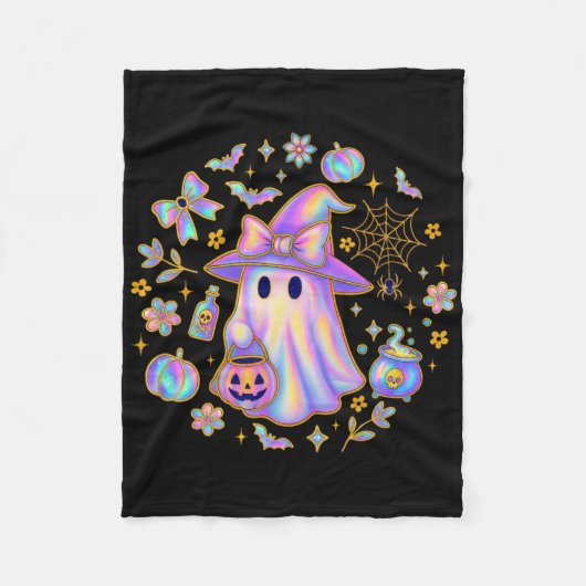 Rainbow Ghost Hexe Shirt Niedlich Pumpkin Cauldron Fleecedecke (Vorderseite)