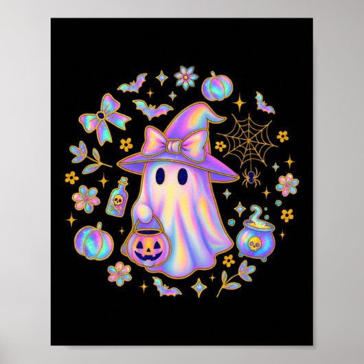 Rainbow Ghost Hexe Shirt Niedlich Pumpkin Cauldron Poster (Vorne)