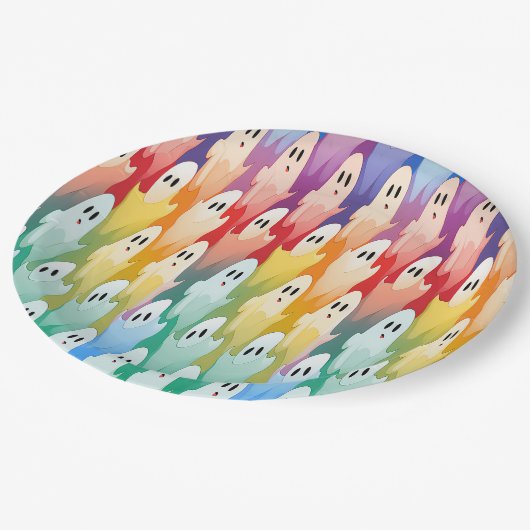Rainbow Ghosts Pappteller (Schrägansicht)