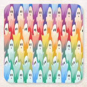 Rainbow Ghosts Rechteckiger Pappuntersetzer