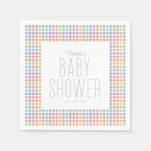 Rainbow Gingham karierte niedliche Pastellbaby Dus Serviette (Vorderseite)