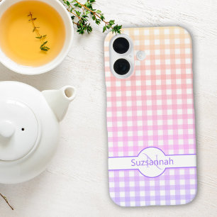 Rainbow Gingham Karo Mit Monogramm Custom iPhone 16 Hülle