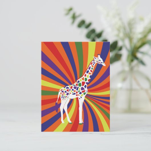Rainbow Giraffe Art Postkarte (Stehend Vorderseite)