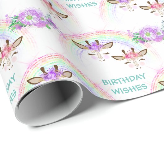 Rainbow Giraffe Faces Birthday Geschenkpapier (Rolleneckpunkt)